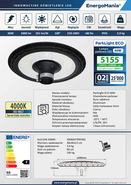 Lampa parkowa LED ParkLight ECO 60W 5155 lm