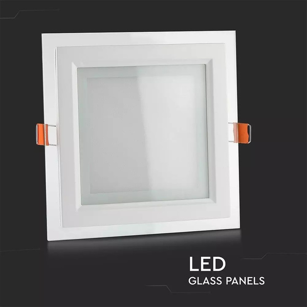 Szklany panel LED podtynkowy 18W 1260lm kwadrat VT-1881G SQ