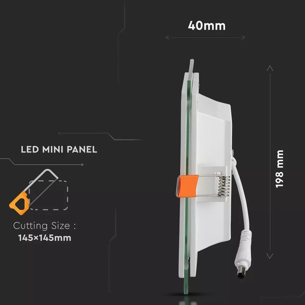 Szklany panel LED podtynkowy 18W 1260lm kwadrat VT-1881G SQ