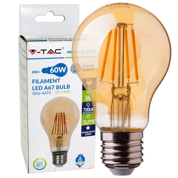 Żarówka AMBER LED 8W E27 A67 720lm FILAMEN VT-1958