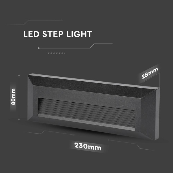 Natynkowa oprawa schodowa LED 3W CZARNA IP65 VT-1162