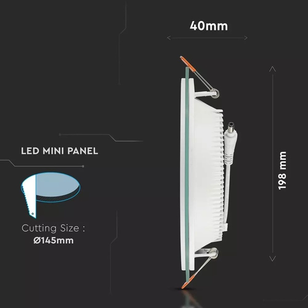 Szklany panel LED podtynkowy 18W 1260lm okrągły VT-1881G RD