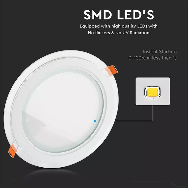 Szklany panel LED podtynkowy 18W 1260lm okrągły VT-1881G RD