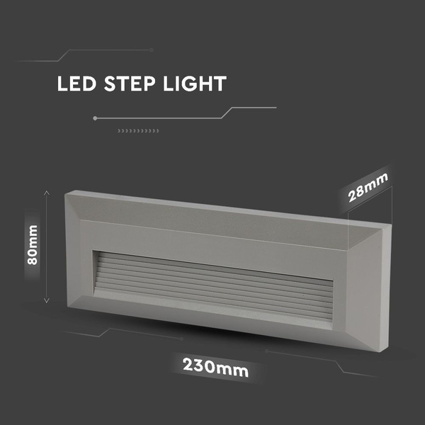 Natynkowa oprawa schodowa LED 3W SZARA IP65 VT-1162