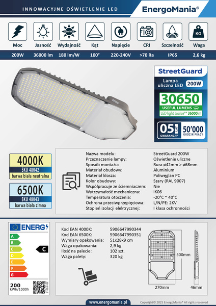 Lampa uliczna LED StreetGuard 200W 36000 lm