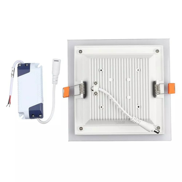 Szklany panel LED podtynkowy 18W 1260lm kwadrat VT-1881G SQ